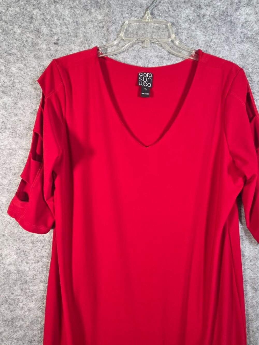 Ciara Sun Woo Red Cutout Sleeve Top XL V Neck Party Glam Blouse - Picture 3 of 8